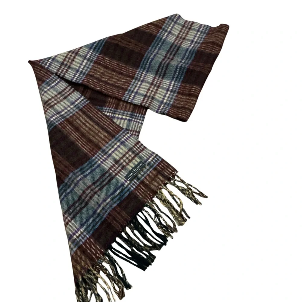 Fiori Di Firenze Made in Italy multi check plaid wool scarf 11.5x70”